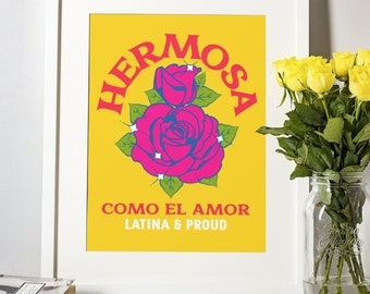 Latina Art, Latinx Illustration Art, Art In Spanish, Illustration Print, Wall Art, Art Print, Home Decor, Hermosa Como El Amor