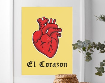 Arte latino, ilustración latina, arte en español, ilustración impresa, arte mural, impresión artística, decoración del hogar, El Corazón, propiedad de latinas