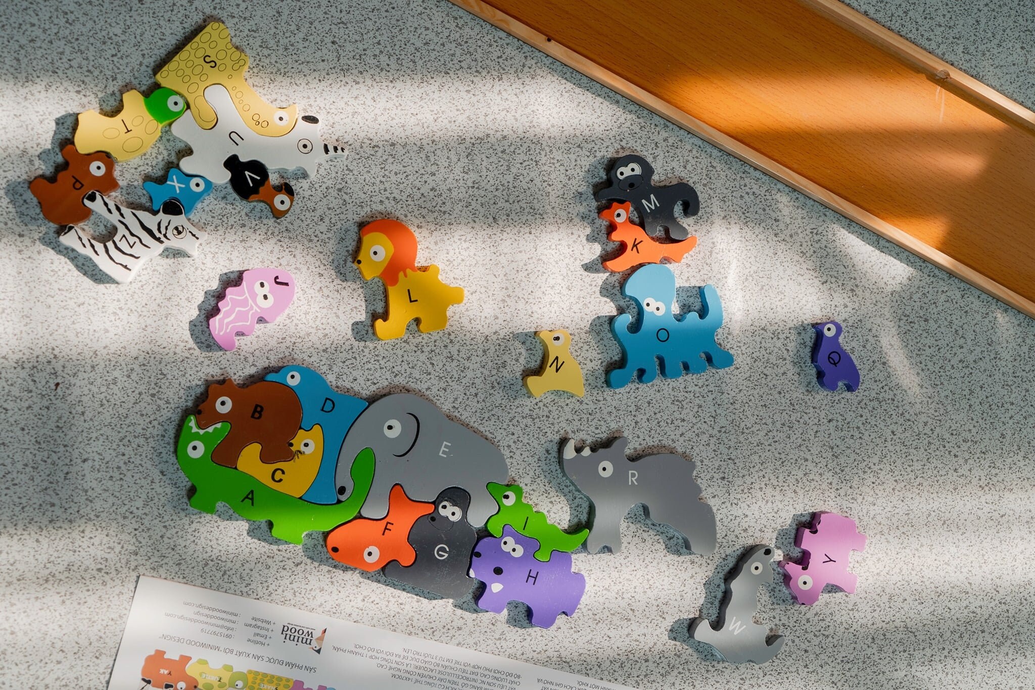 Wood Alphabet Puzzle With Animals Shapes Montessori Toy Learning Toys