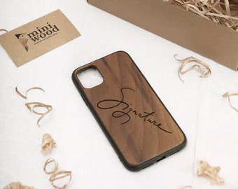 Coque pour portable personnalisée en bois avec votre signature | Signature sur la coque du téléphone | Étui pour iphone X, 11, 12, 13, 14, 15