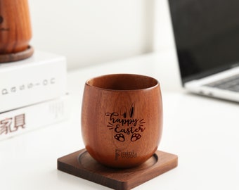 Tasse personnalisée d'éléments de Pâques | Coupe en bois | Cadeau de Pâques pour la famille | Tasse gravée personnalisée | Tasse de Pâques | Cadeau personnalisé pour amateur de whisky