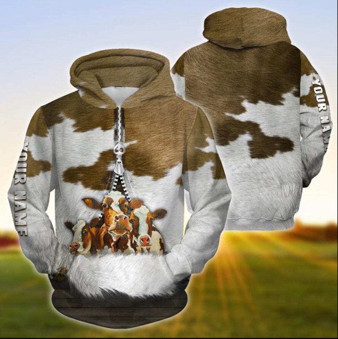 cow pattern mens pullover