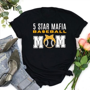 Camisetas de béisbol de la mafia de 5 estrellas; cinco estrellas, mamá de béisbol de la mafia, papá de béisbol de la mafia