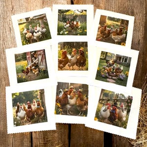 Chicken Fabric For Quilts; Chicken photos for Quilts and Crafts; Fun Chicken Fabric with Chickens in Hats; 9 Unique Prints