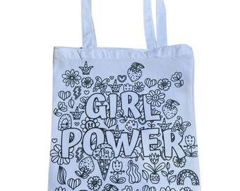 Slumber Party Activity; Girls Coloring Tote Bag Craft