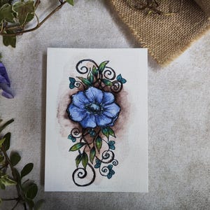Blue Flower Card Anemone Foliage – Illustration Arabesque Fine