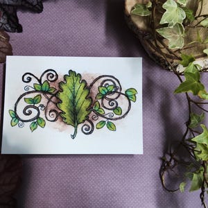 Carte Feuille Magique et Volutes – Illustration Élémentaire