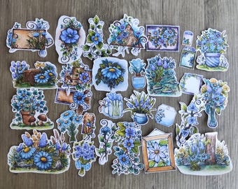 Blue Flower Sticker Pack Violet – 28 watercolor floral stickers, botanical and nature atmosphere