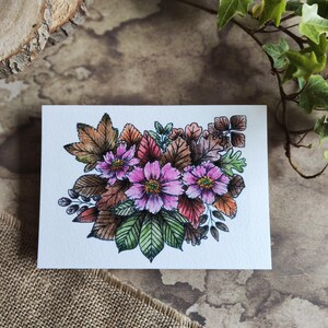 A6-Karte - Rosa Blumen & Laub - Botanischer Aquarelldruck