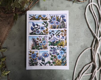 A6 Flower Card – Blue Watercolor Flowers – Botanical Art Printed on 300g Paper