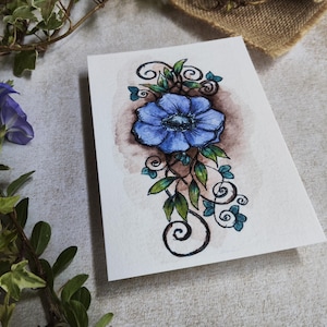 Blue Flower Card Anemone Foliage – Illustration Arabesque Fine image 2