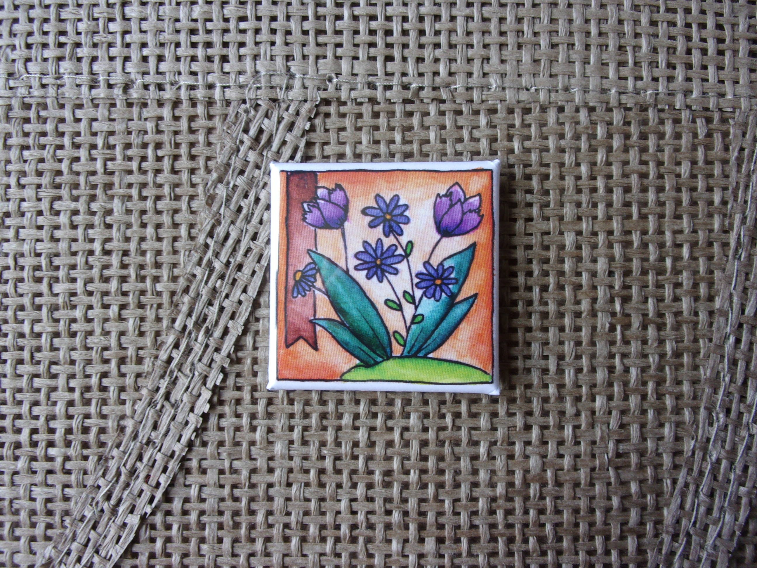 Magnet Fleur Tulipe, Fleur Marguerite, Fleurs Violet, Décoration Floral, Étiquette Vintage Shabby, M