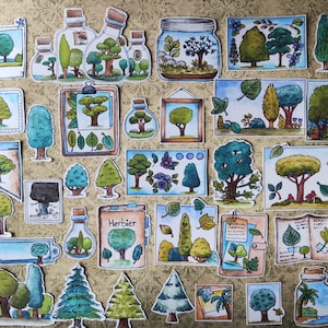 Lot de 33 Stickers Aquarelle – Forêt, Arbres et Nature - Feuille Feuillage