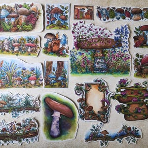 Lot de 19 Stickers Aquarelle – Fleurs, Champignons et Esprit Cottagecore