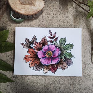 Carte A5 – Anémone du Japon à l’aquarelle – Illustration florale automnale