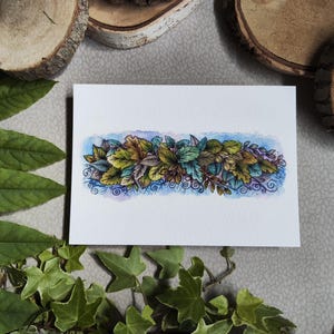 Carte illustrée – Feuillage poétique & cadre nature – Aquarelle verdoyante – Format A6