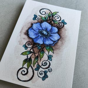 Blue Flower Card Anemone Foliage – Illustration Arabesque Fine image 4
