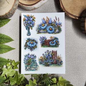 A6 Illustrated Card – Blue Flowers in the Forest, Watercolor Floral Scenes, Soft and Poetic Botanical Illustration