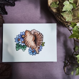 Carte Coquillage et Fleurs Bleues – Illustration Marine