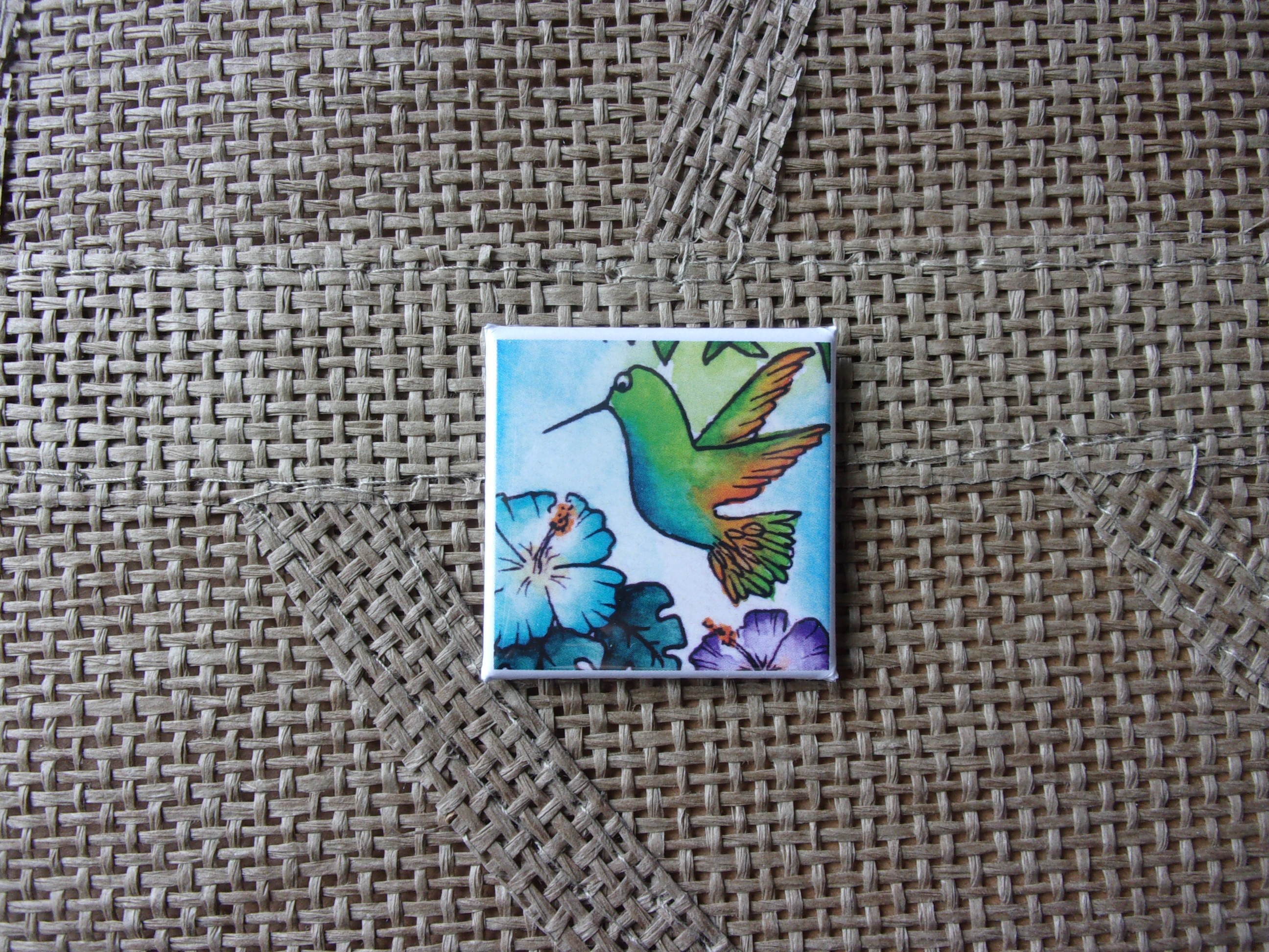 Magnet Animaux Exotique, Magnet Oiseau Colibri, Saison Été, Fleurs Hibiscus, Aimant Déco Cuisine