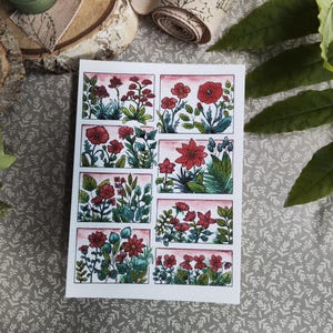 A6 illustrated card – Red watercolor flowers – Spring nature – Fine print on 300g paper