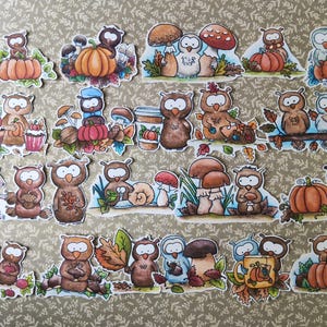 Lot de 21 Stickers Aquarelle – Automne, Citrouilles et Petits Animaux Hiboux