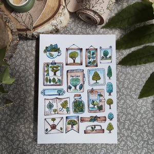 Carte Aquarelle Herbier Arbre et Feuillage – Illustration Nature Verte