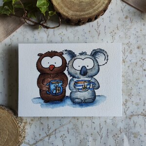 Carte Koala & Hibou – Amis Moment pause Mug Thé à l’aquarelle - Animaux Mignon