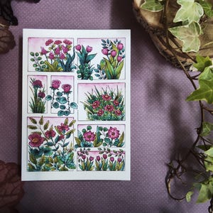 A6 illustrated card – Watercolor pink flowers – Fine print on 300g paper
