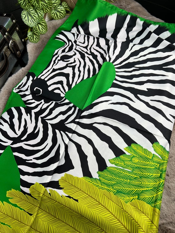 Square Twill Silk Scarf "Zebra", 100% mulberry si… - image 4