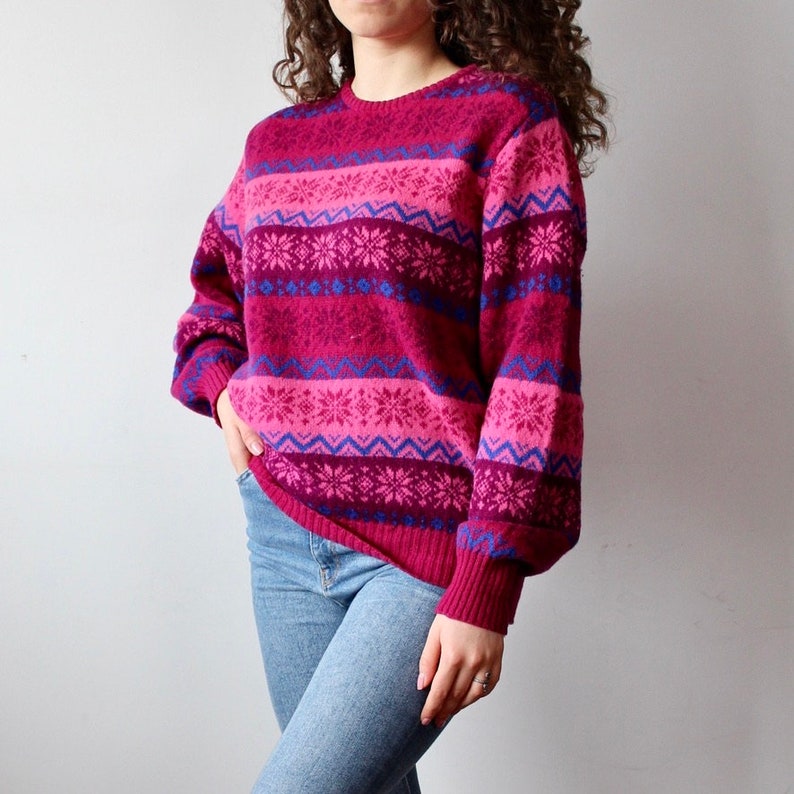 Women/'s Benetton Purple Pink Striped Sweater