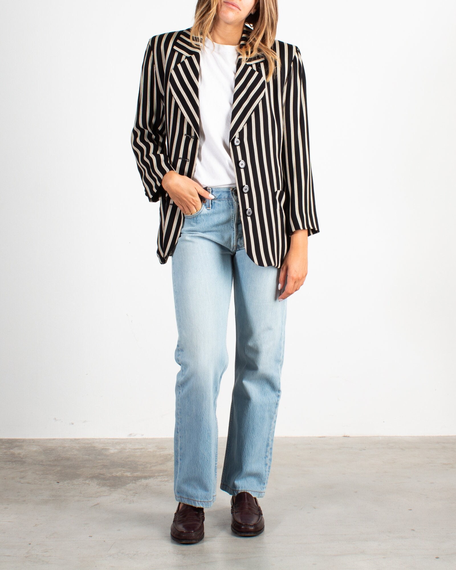 Vintage Louis Vuitton Uniforms Blazer Jacket, Designer Blazer Jacket, Dark  Brown Striped Blazer, Linen Blend Blazer, Women's Blazer, size 38