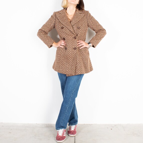 Women's Brown Herringbone Double Breasted Wool Co… - image 3