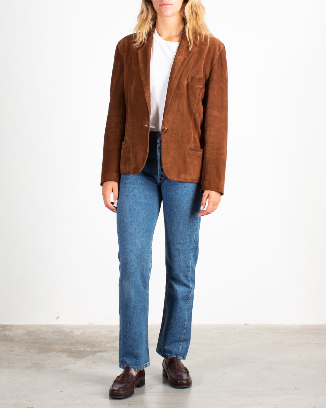Women's Guia's Brown Suede Blazer Jacket Vintage Preppy Inside
