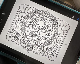 digital file/PDF PATTERN for tooled leather horseshoe design
