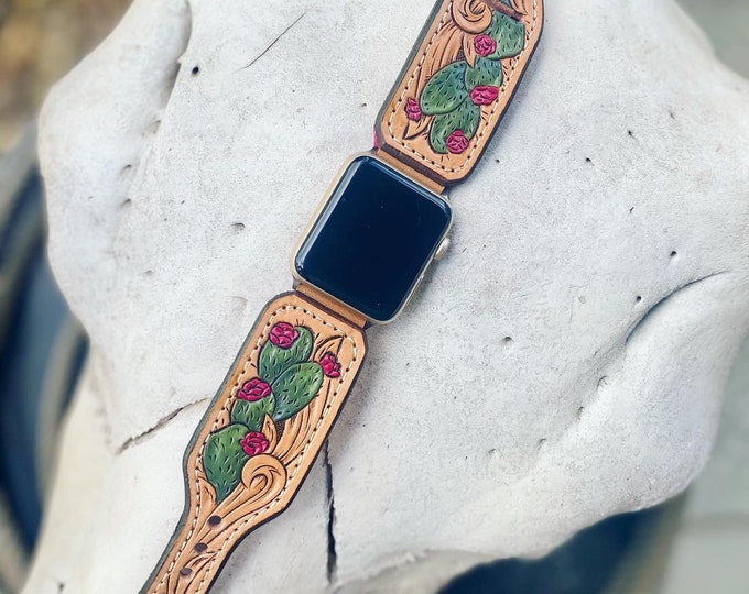 Tooled Leather Cactus Apple Watch Band Etsy