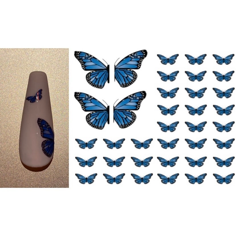 Blue Butterfly Nail Decal Stickers | Etsy