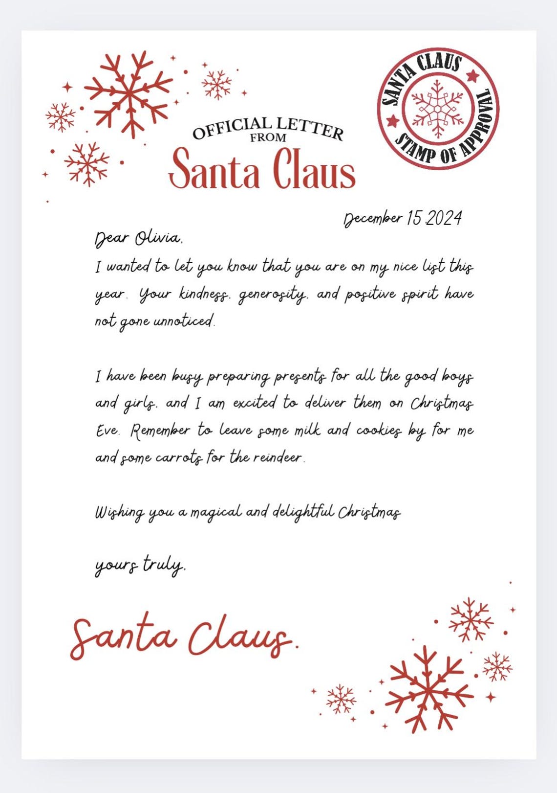 Santa Offical Offical Letter From Santa - Editable Template - Etsy