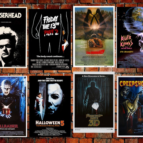 8 Horror Slasher 80's  movie posters