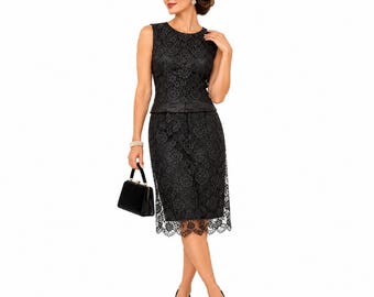 Vintage 50s Black Floral Lace Cocktail Set, Pencil Skirt, Size 14 (NOS)