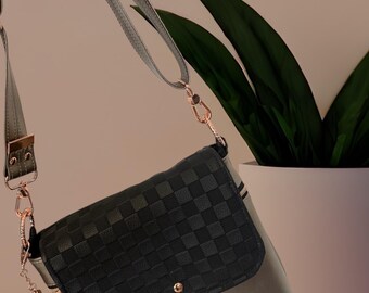 Black and taupe metallic faux leather crossbody/handbag/shoulder bag