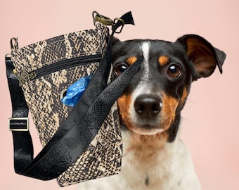 Animal print water bottle holder. Waterproof Canvas Fabric, can hold a VERY LARGE water bottle, Exterior zipper pocket to hold dog poop bags