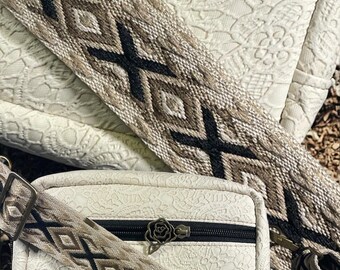 Cream color lace embossed faux leather