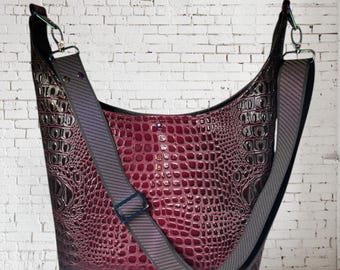 Deep grape and black Croc Faux Leather Crossbody/Shoulder/Handbag