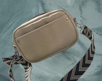 Beautiful taupe vegan leather crossbody bag.