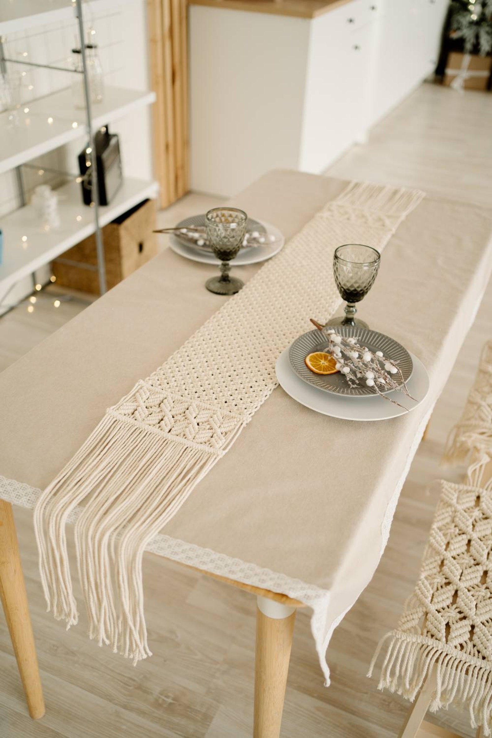 Macrame Table Runner White Fringed Coffee Table Runner Home Etsy