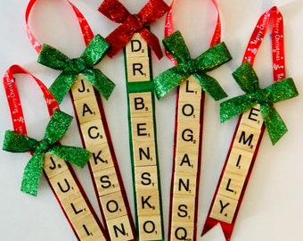 Christmas scrabble Ornament , Wooden Tile Ornament, Scrabble Piece Ornament, Wooden Gift Tag, Personalized Christmas Gift,2024holiday gifts,