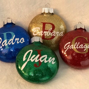 Enfeites de disco de Natal personalizados, enfeites de nome de família, enfeites de presentes, enfeites infantis, enfeites de glitter, enfeites personalizados personalizados