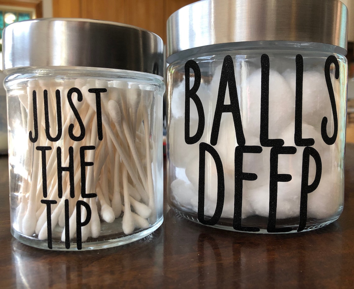 Bathroom storage / cotton ball jar / Qtip jar. Balls deep & Etsy