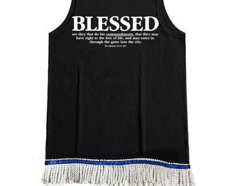 Hebrew Israelite Tank Top with Fringes, Blessed, X Nation Brand - 12 Tribes Garments